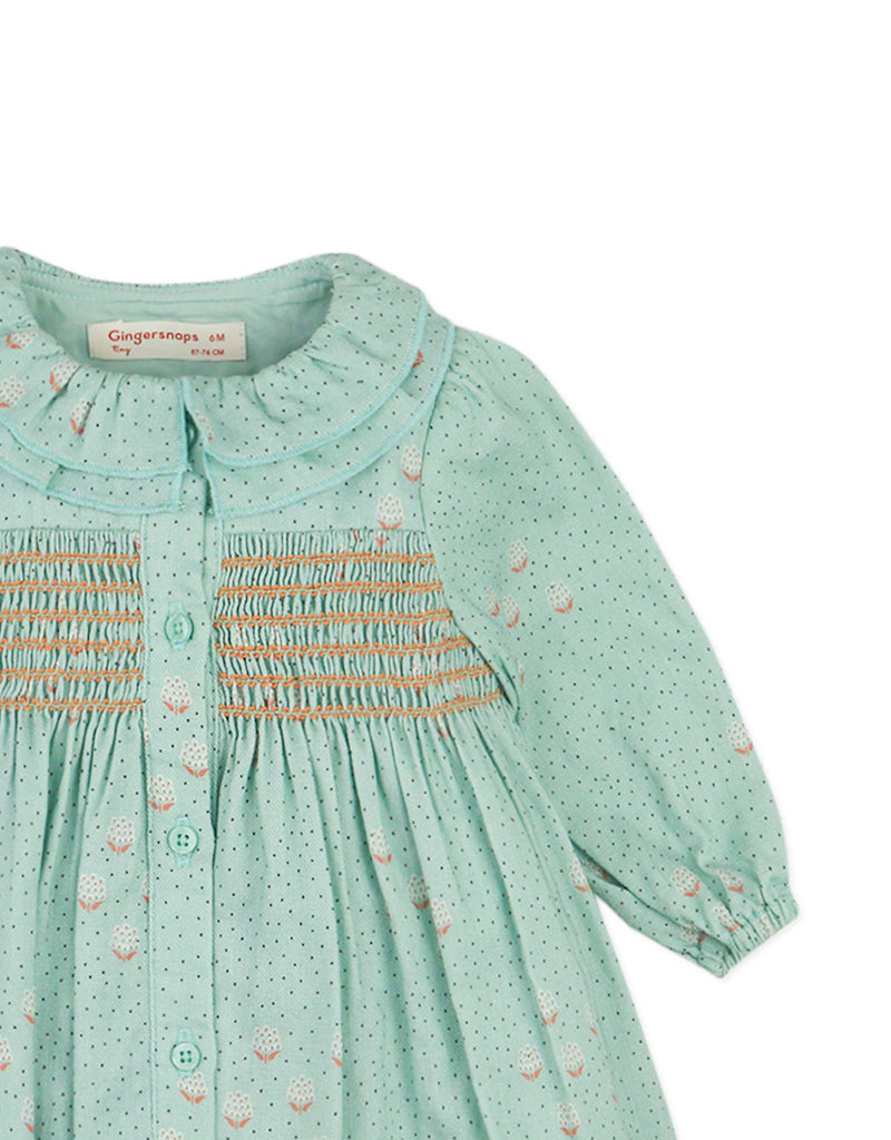 GINGERSNAPS FW25 BABY TILDA LONG SLEEVES MINT GROVE DRESS