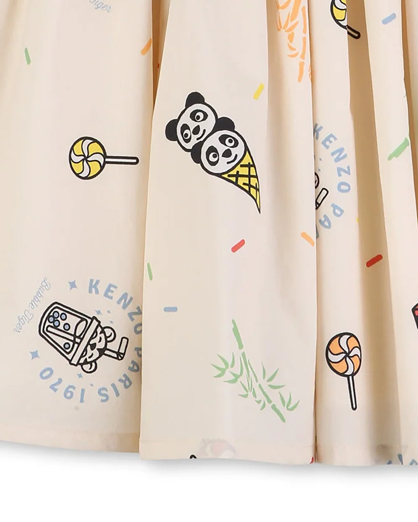 KENZO SS2026 POPLIN SKIRT WITH ICE CREAM GRAPHICS