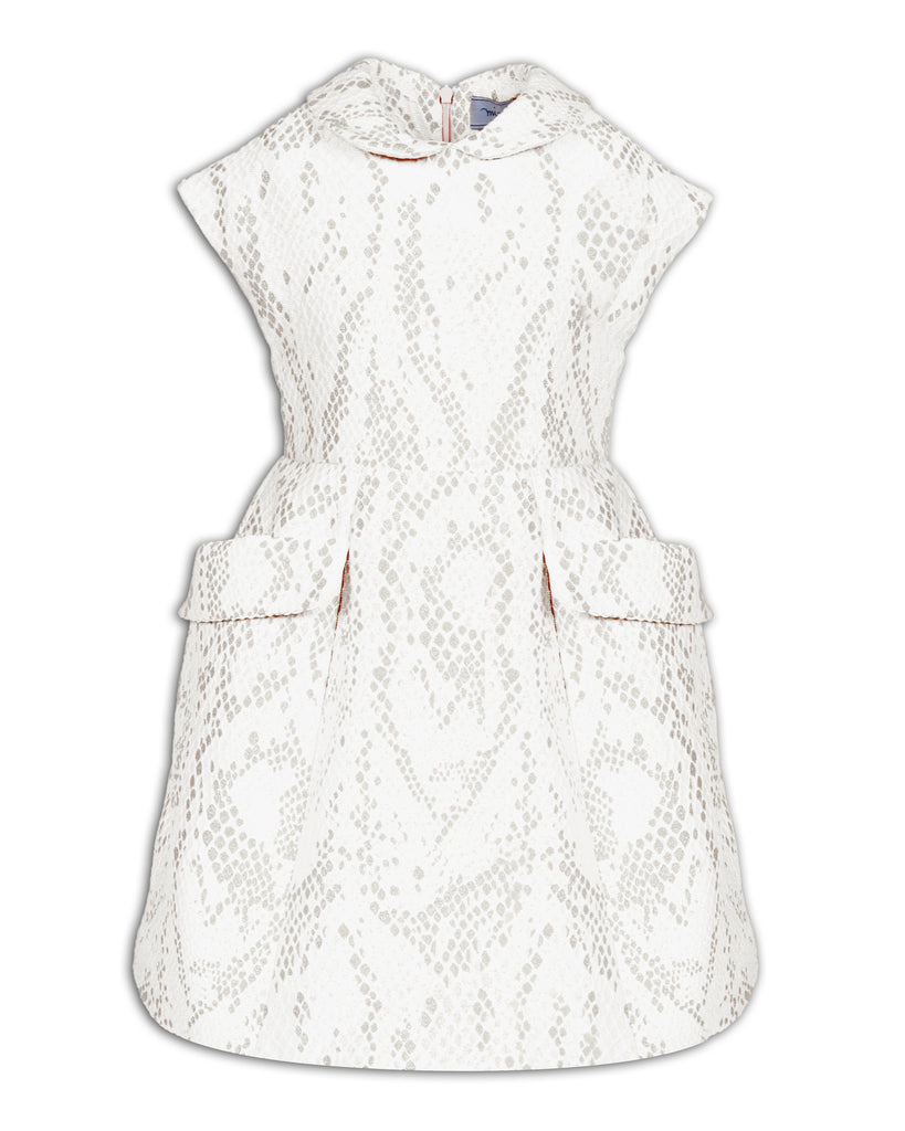MiMiSol SS24 Jacquard Overlay Retro Dress with Tulip Skirt in Cream