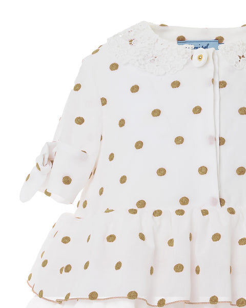 Mimisol Beige Polka Dot Flounce Dress 8