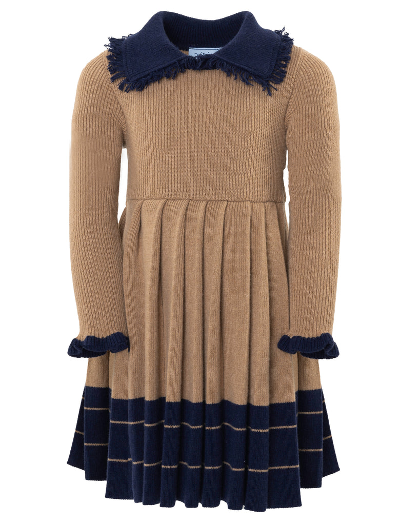 MIMISOL Fall Winter 2025 WOOL KNIT DRESS in BEIGE-DARK BLUE