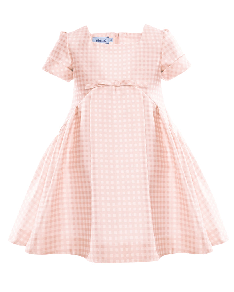 MIMISOL Spring Summer 2026 VICHY-MIKADO GATHERED DRESS in SALMON