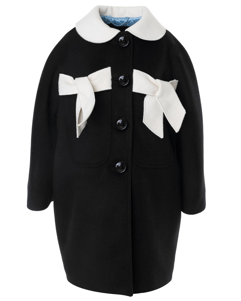 MIMISOL Fall Winter 2025 BOW-EMBELLISHED COAT  in BLACK and WHITE
