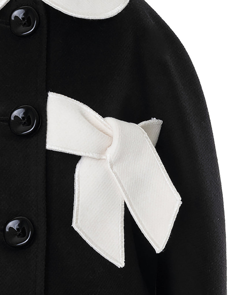 MIMISOL Fall Winter 2025 BOW-EMBELLISHED COAT  in BLACK and WHITE