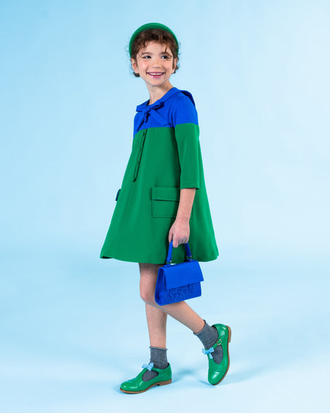 MiMiSol FW23 Color Block Dress in Blue and Green (collar sold separate