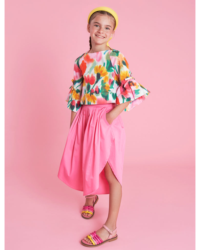 MIMISOL Spring Summer 2026 GATHERED COTTON CULOTTE TROUSER in Pink