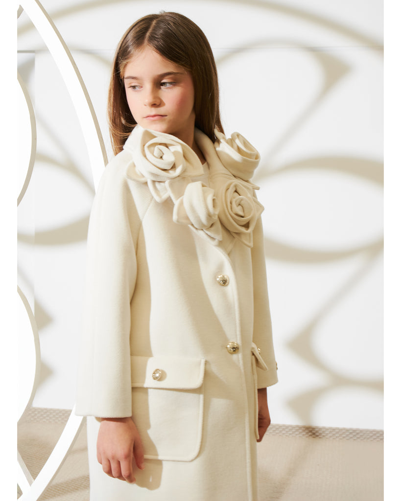 ELIE SAAB Fall Winter 2025 FLORAL-DETAIL COAT in WHITE