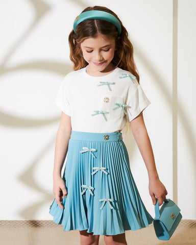 MiMiSol SS25 Floral Jacquard Dress in Light Blue