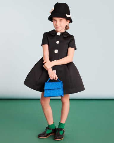 MiMiSol SS25 Floral Jacquard Dress in Light Blue