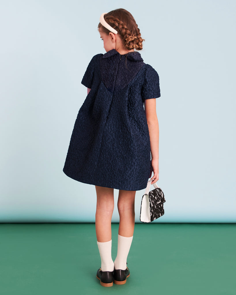 MIMISOL Fall Winter 2025 EMBELLISHED CLOQUE DRESS in BLUE