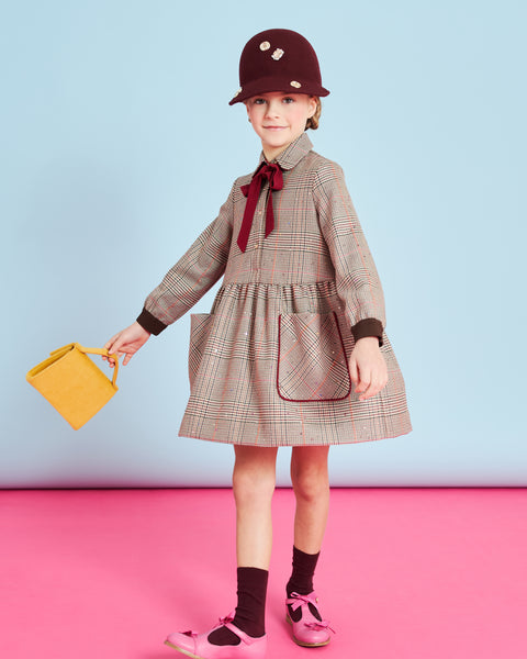 MIMISOL Fall Winter 2025 BOW-EMBELLISHED PRINCE OF WALES CHECK DRESS