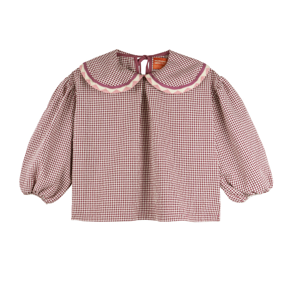 MORNING MESS THERAPY PETRA STATEMENT COLLAR BLOUSE GINGHAM