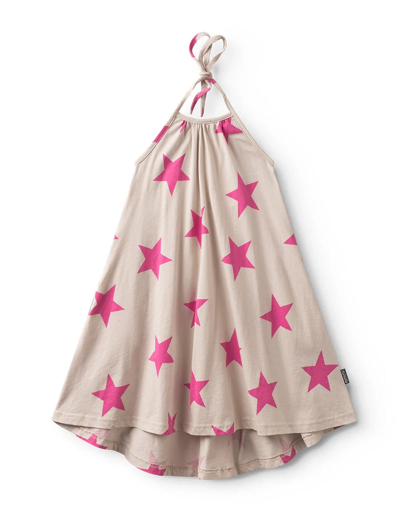NUNUNU SS25 STAR COLLAR DRESS in Natural with Pink Stars