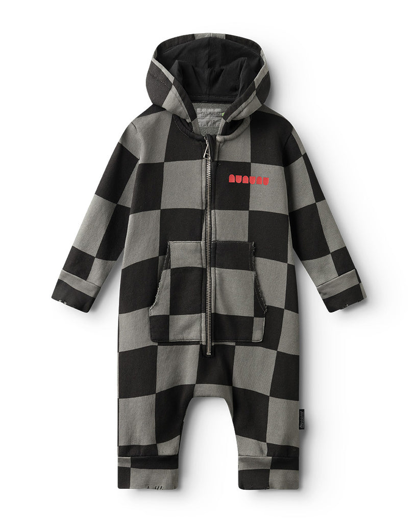 NUNUNU FW24 BABY CHECKMATE HOODED OVERALL in Graphite