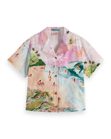 SCOTCH AND SODA SS24 COLOUR-BLOCK TOWELLING TERRY SHORT SLEEVE SHIRT