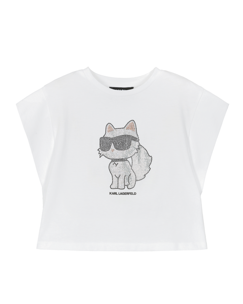KARL LAGERFELD SS24 Short Sleeve Choupette T-shirt with Rhinestones