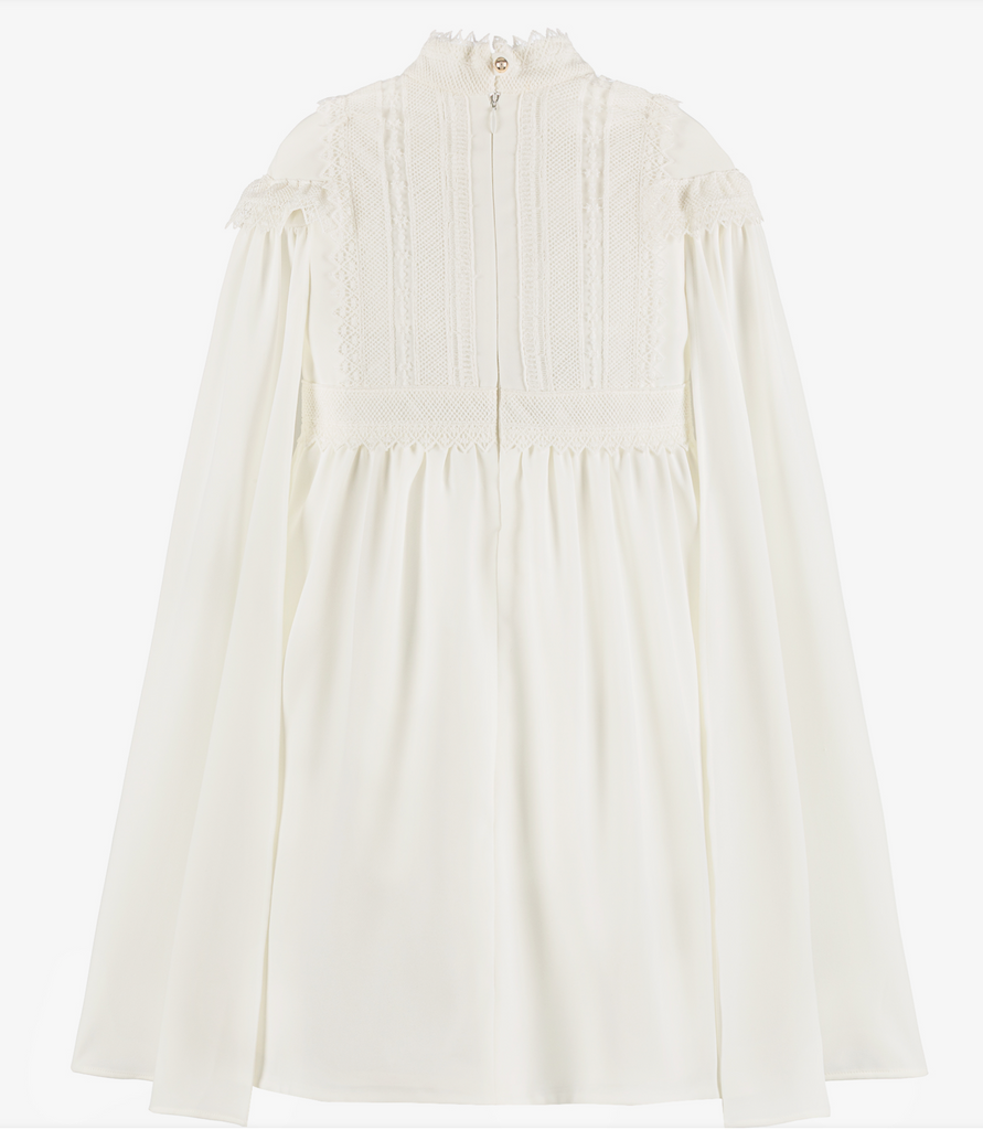 ELIE SAAB Spring Summer 2026 CREPE DRESS WITH REMOVABLE CAPE SLEEVES in CREAM