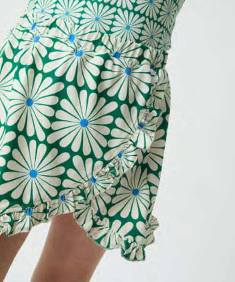 COMPANIA FANTASTICA SS26 Olive Flower Short Skirt Coverup