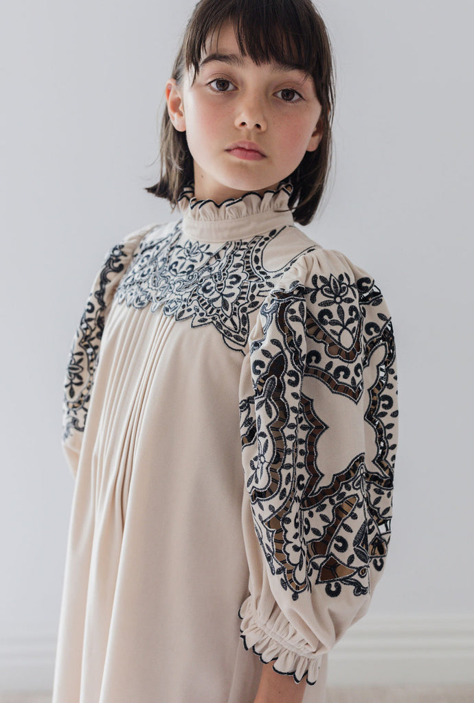 PETITE AMALIE "Fantasque"  Cord Embroidered Cut Out Smock Dress