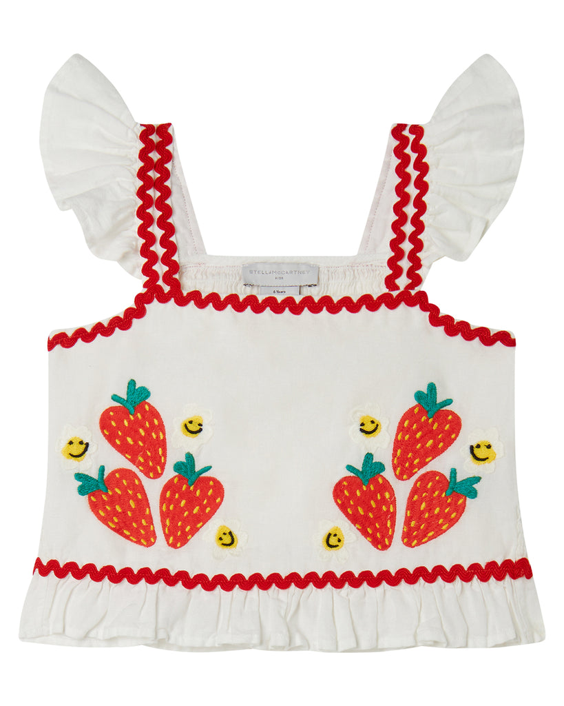 STELLA MCCARTNEY SLEEVELESS TOP WITH STARWBERRY FLOWER EMBROIDERY
