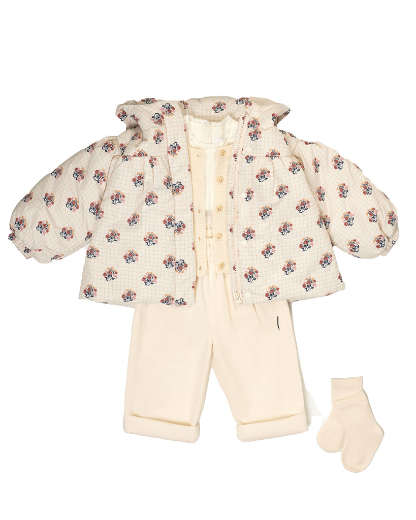 C'ERA UNA VOLTA Baby Betty Puffer Jacket in Cream Check Flower