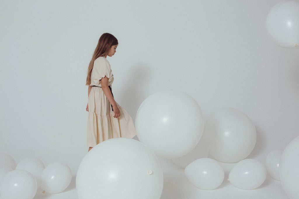 UNLABEL SS24  Max Puffy Sleeve Rayon Dress in Vanilla