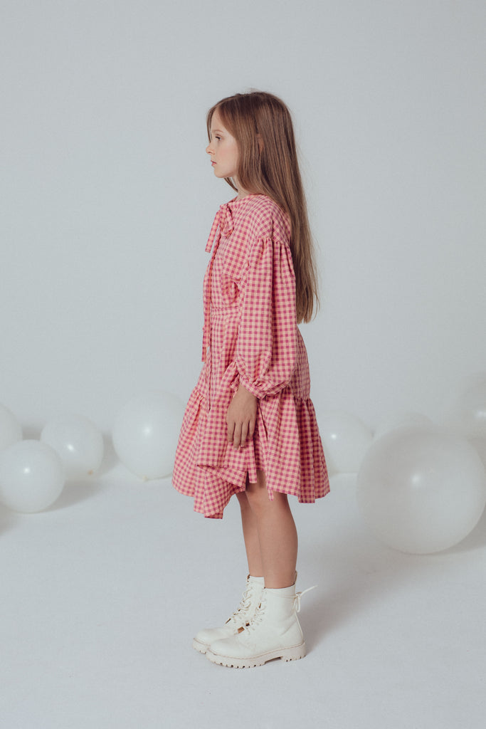 UNLABEL SS24 Neve 3/4th Sleeve Dress in Purple Check