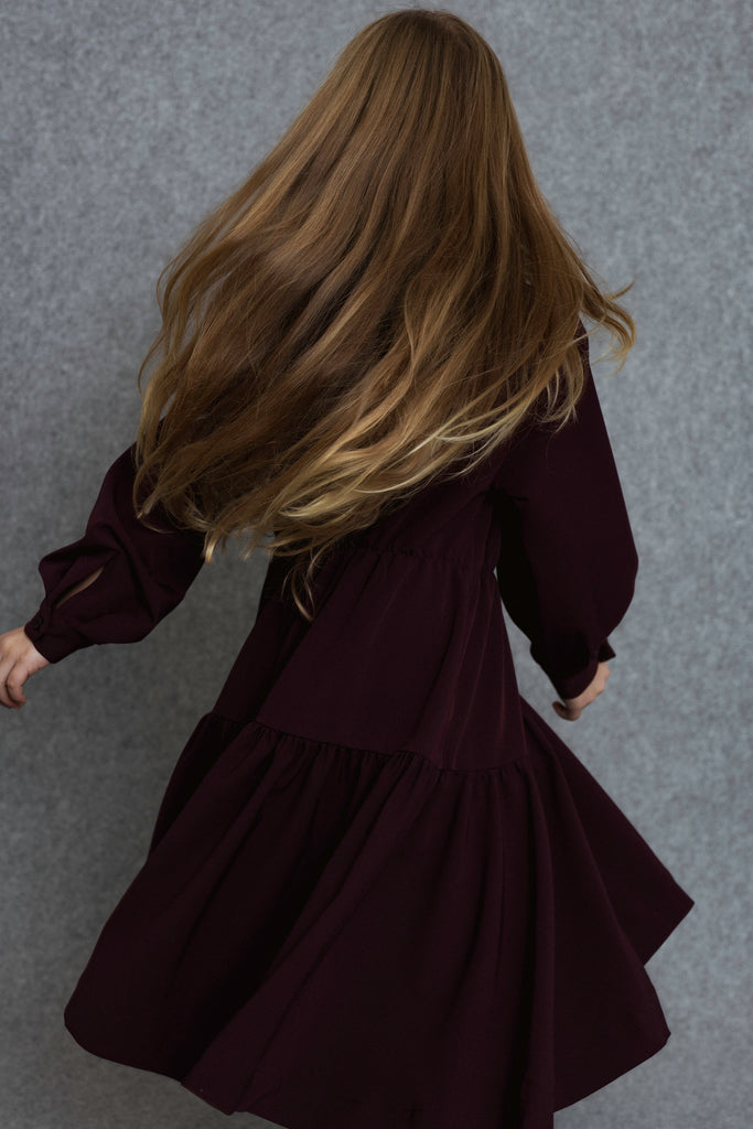 UNLABEL FW25 Kara Dress in Dark Burgundy