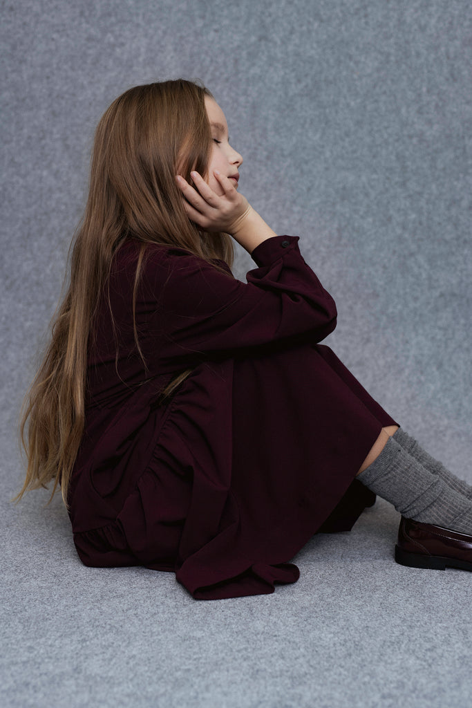 UNLABEL FW25 Kara Dress in Dark Burgundy