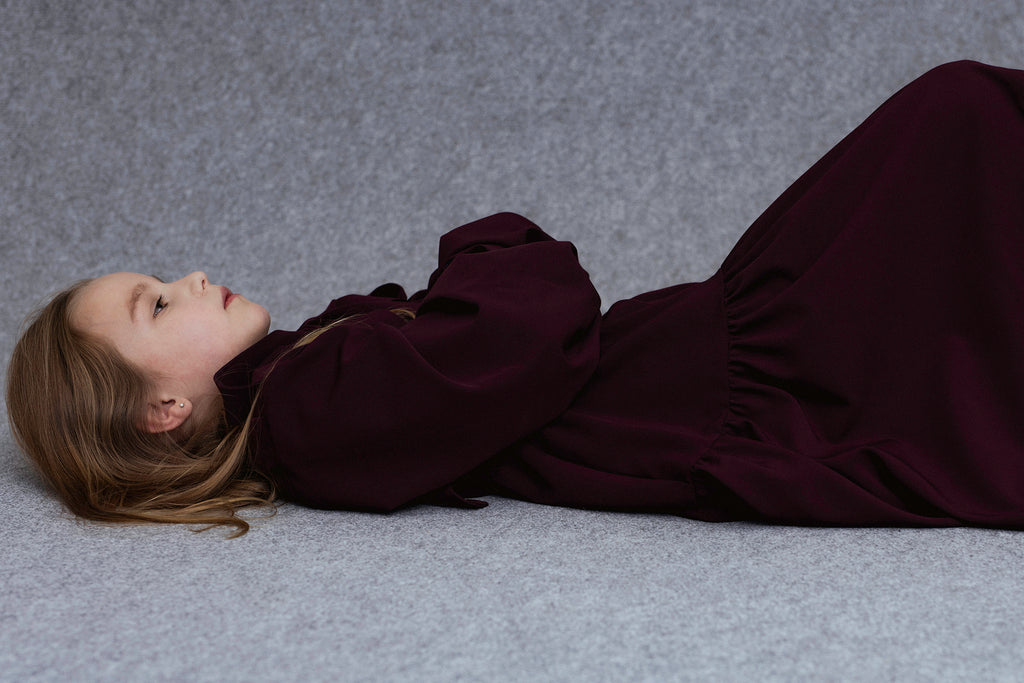 UNLABEL FW25 Kara Dress in Dark Burgundy