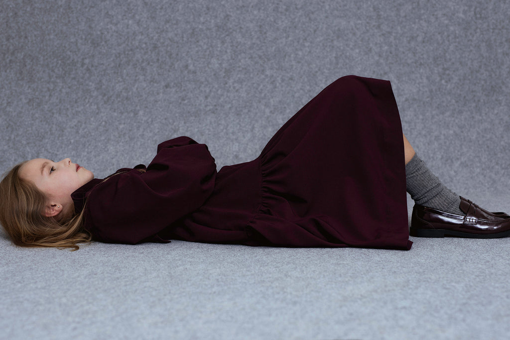 UNLABEL FW25 Kara Dress in Dark Burgundy