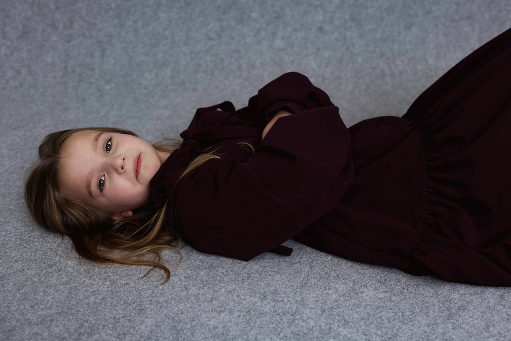 UNLABEL FW25 Kara Dress in Dark Burgundy