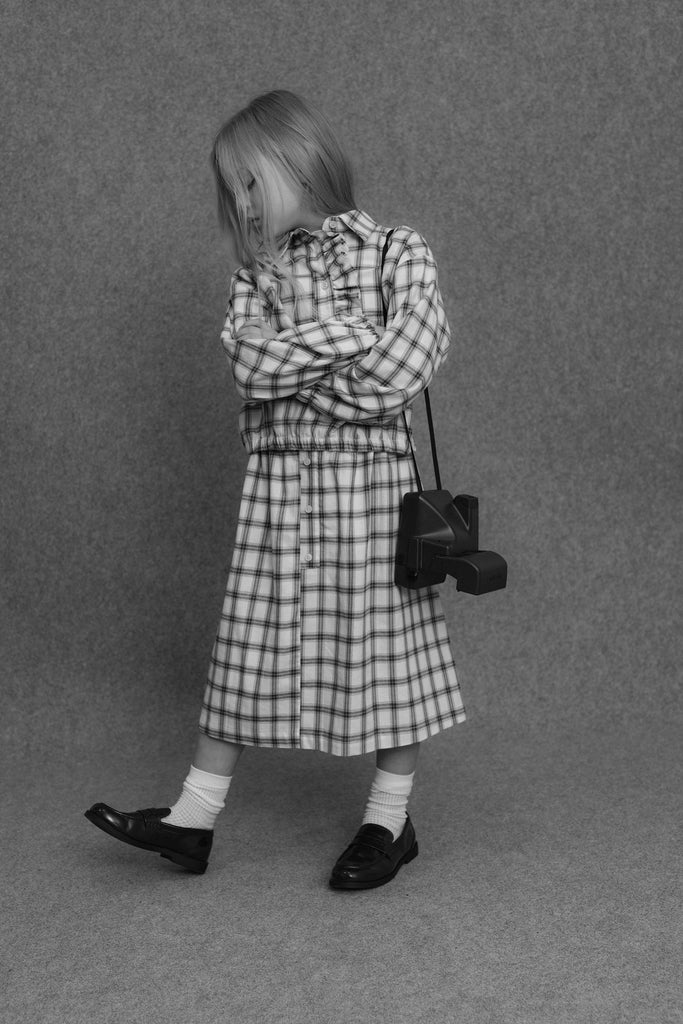 UNLABEL FW25 Kosi Pleated Skirt in Cream and Red Check