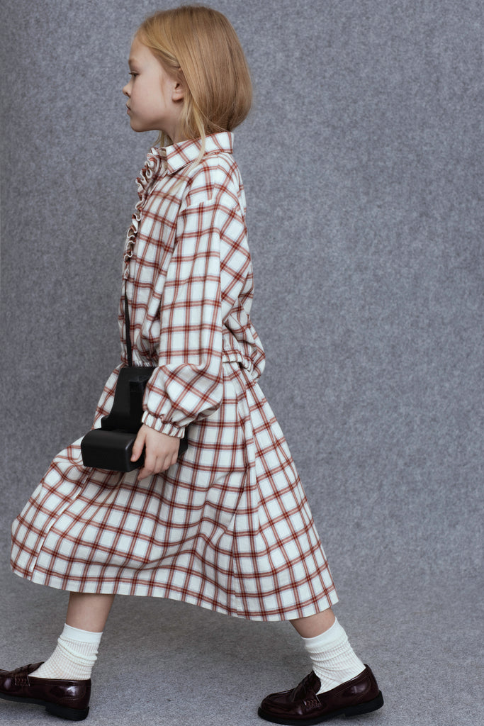 UNLABEL FW25 Kosi Pleated Skirt in Cream and Red Check