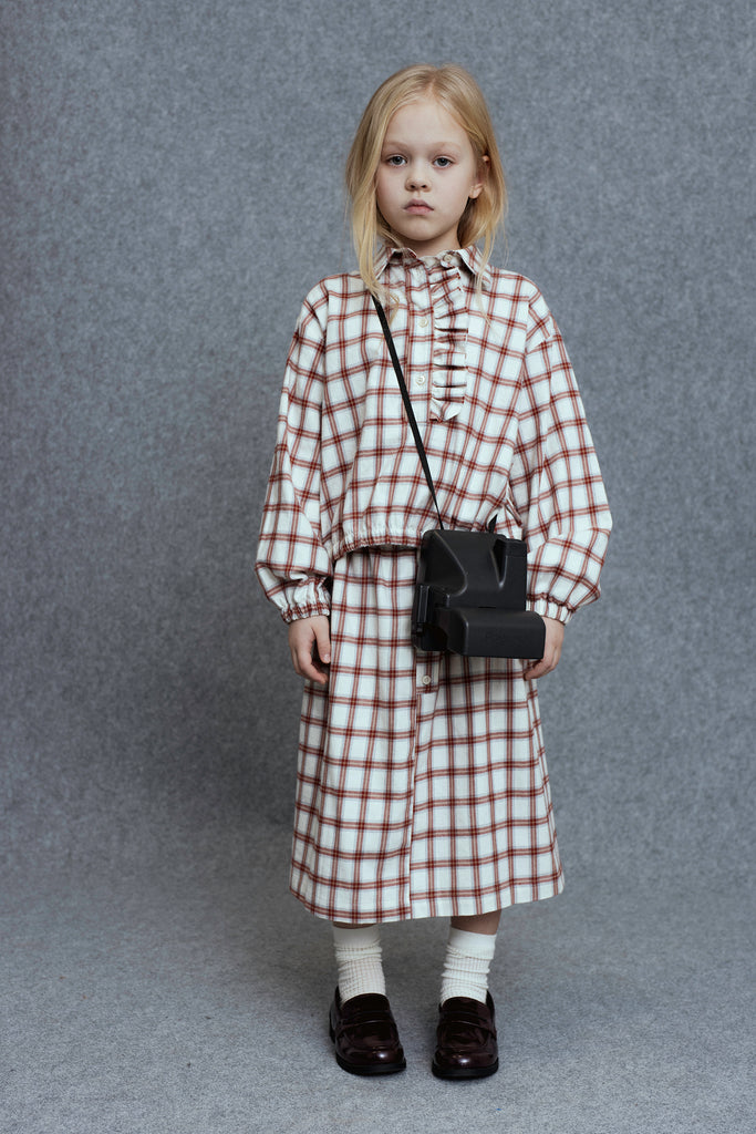 UNLABEL FW25 Kosi Pleated Skirt in Cream and Red Check