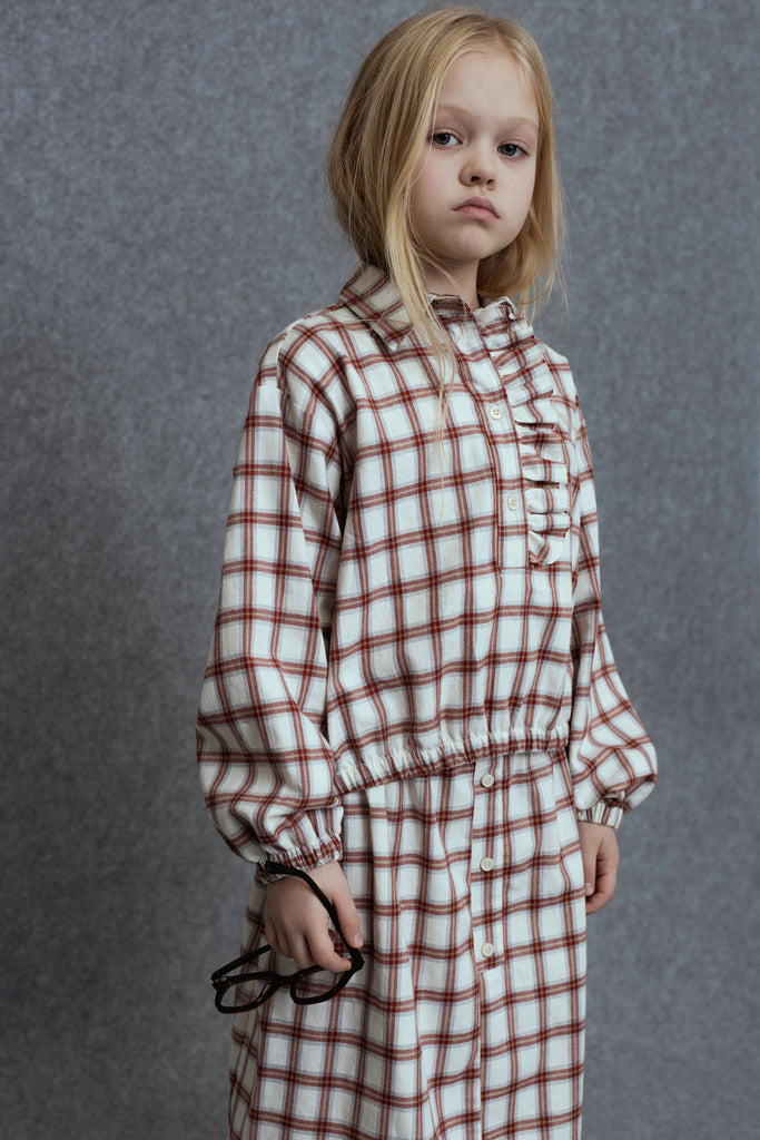 UNLABEL FW25 Kosi Pleated Skirt in Cream and Red Check