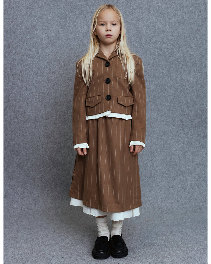 UNLABEL FW25 Saru Skirt in Camel Stripes with Contrast Hem