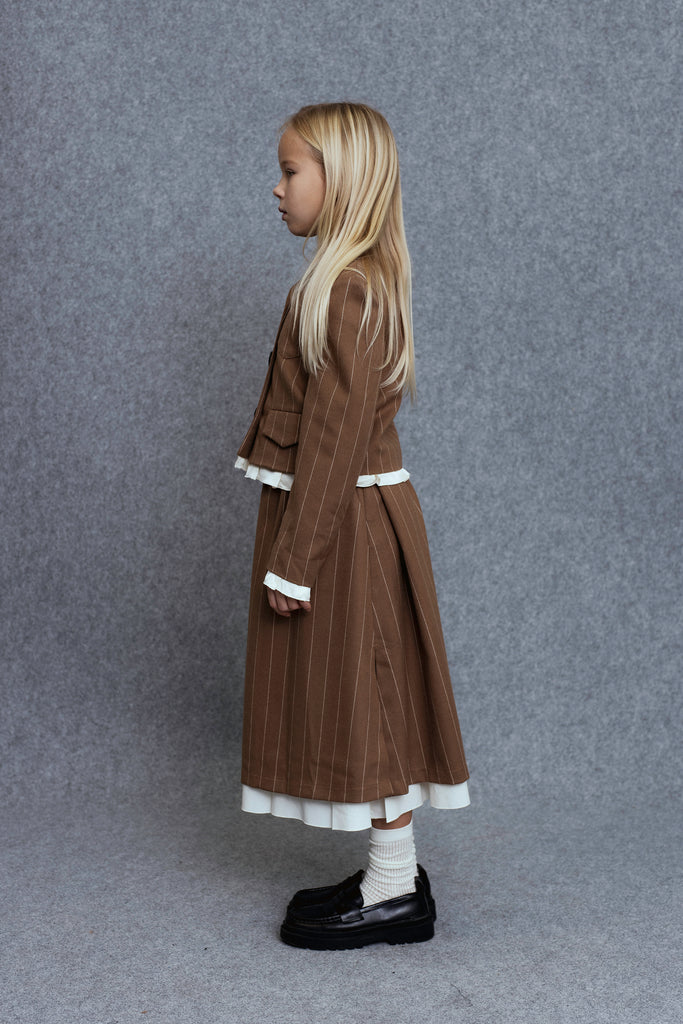 UNLABEL FW25 Saru Skirt in Camel Stripes with Contrast Hem