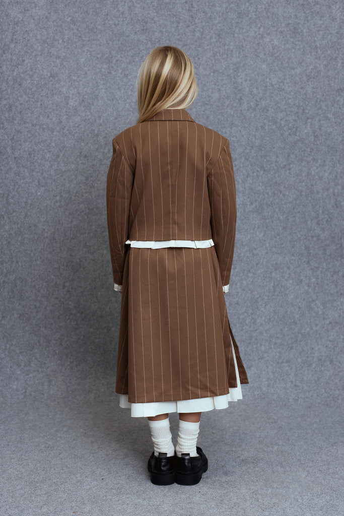 UNLABEL FW25 Saru Skirt in Camel Stripes with Contrast Hem