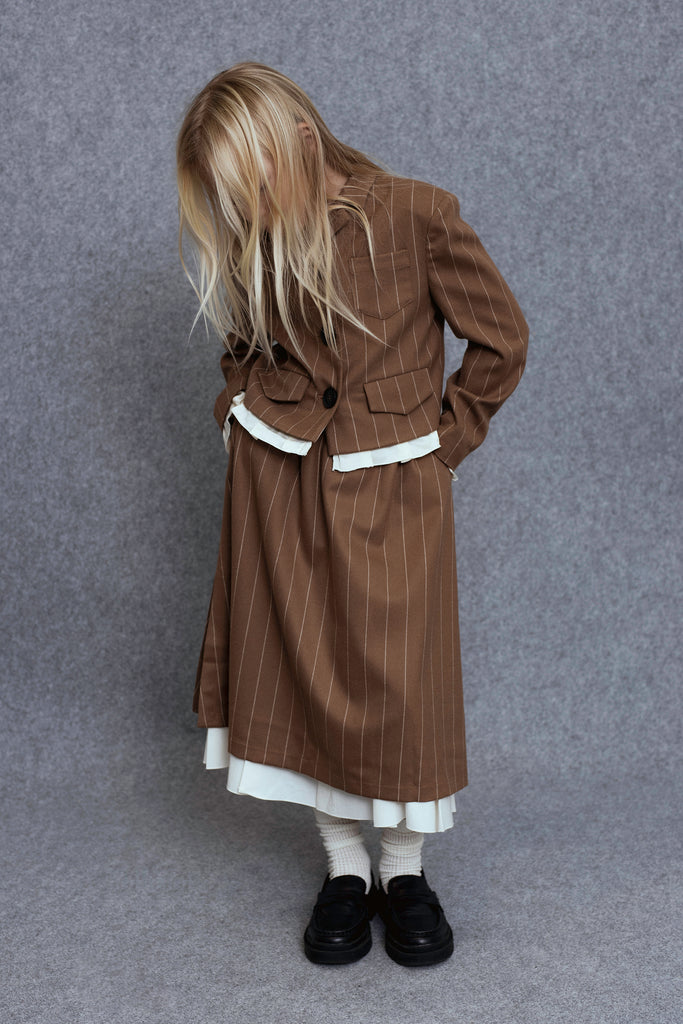 UNLABEL FW25 Saru Skirt in Camel Stripes with Contrast Hem