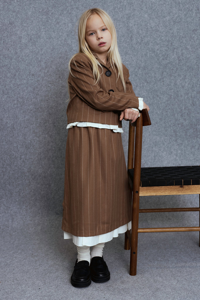 UNLABEL FW25 Saru Skirt in Camel Stripes with Contrast Hem