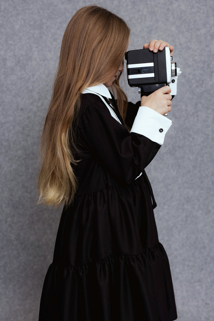 UNLABEL FW25 Indre Contrast Dress in Black Milano