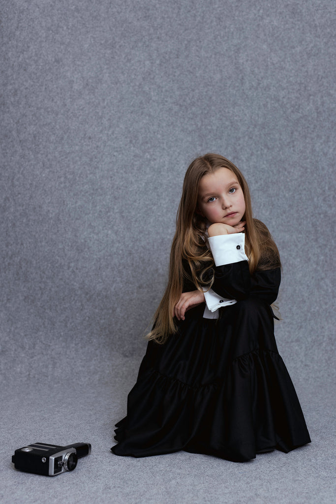 UNLABEL FW25 Indre Contrast Dress in Black Milano