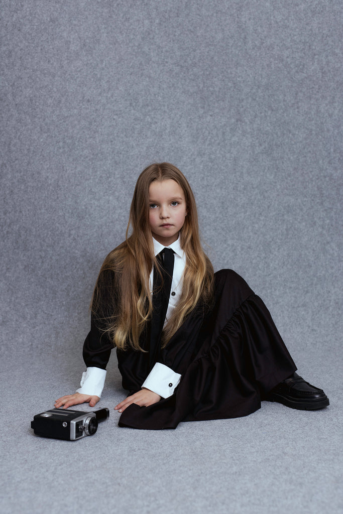 UNLABEL FW25 Indre Contrast Dress in Black Milano