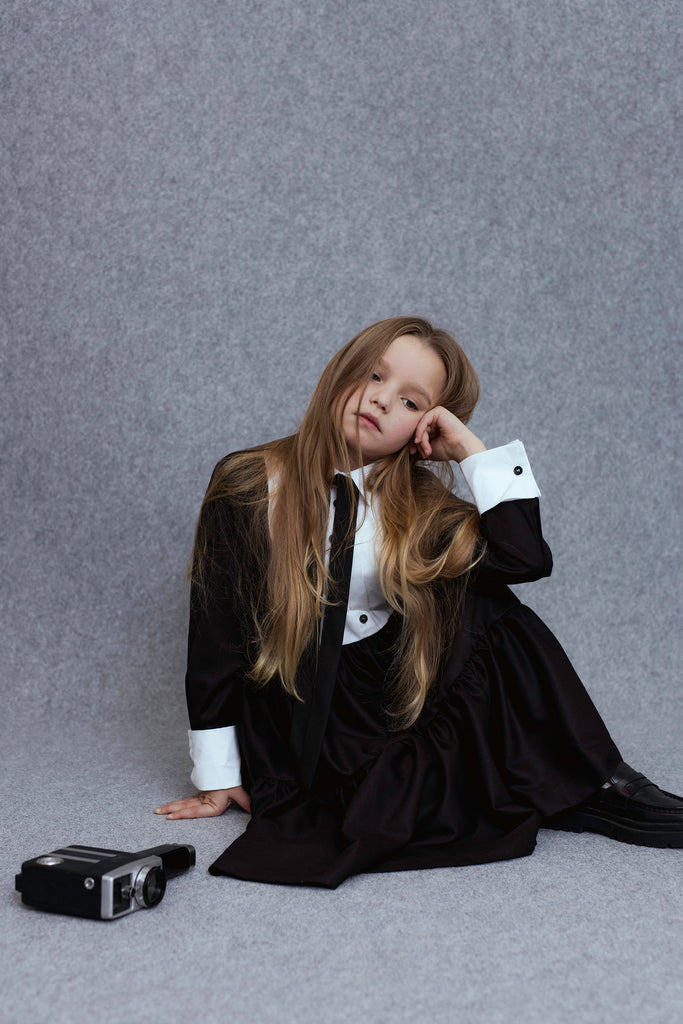 UNLABEL FW25 Indre Contrast Dress in Black Milano