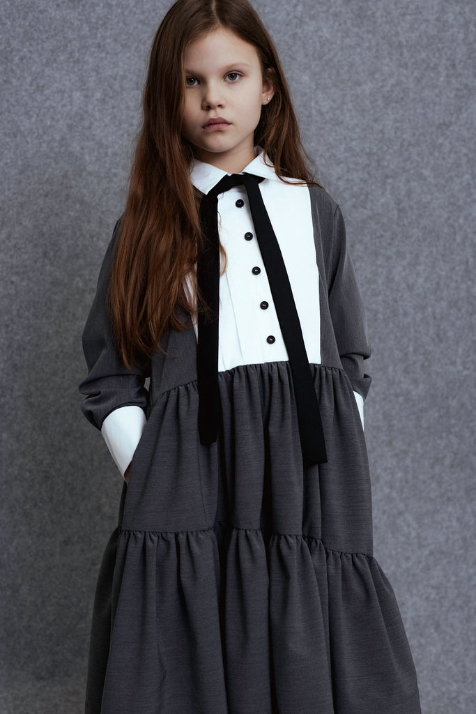 UNLABEL FW25 Douro Contrast Dress in Dark Grey