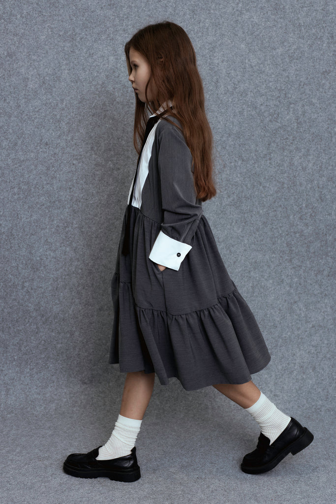 UNLABEL FW25 Douro Contrast Dress in Dark Grey