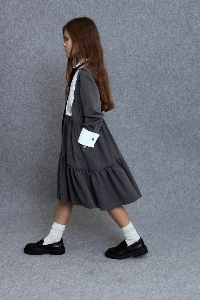 UNLABEL FW25 Douro Contrast Dress in Dark Grey