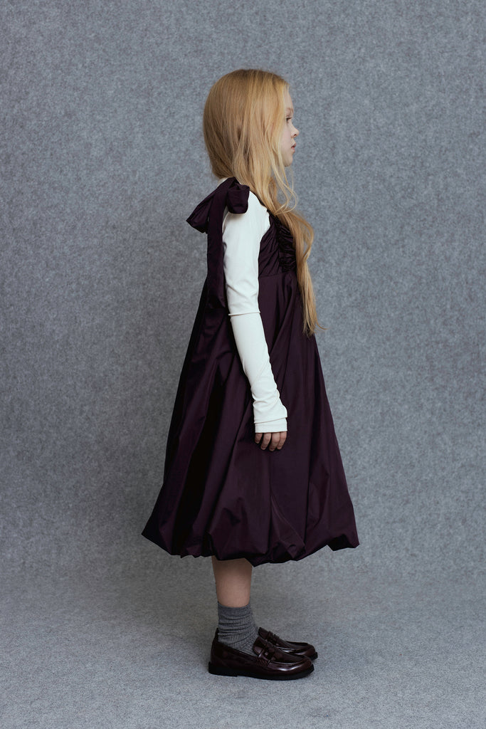 UNLABEL FW25 Iskar Pinafore Dress in Shiny Burgundy