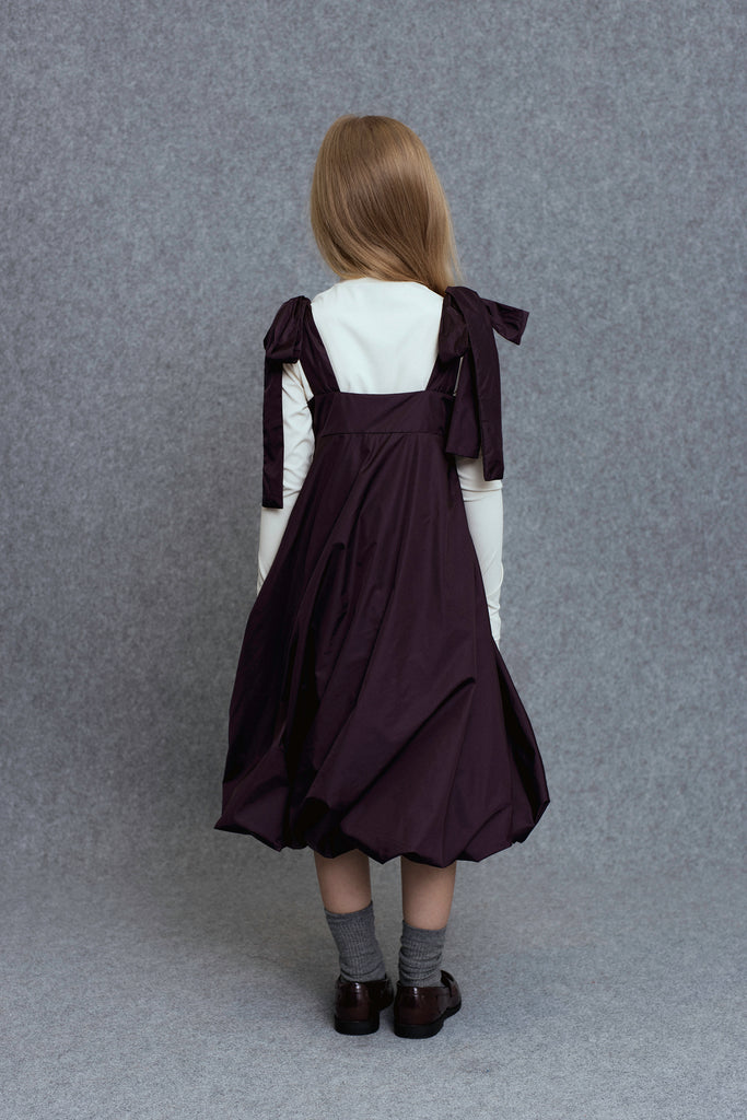 UNLABEL FW25 Iskar Pinafore Dress in Shiny Burgundy